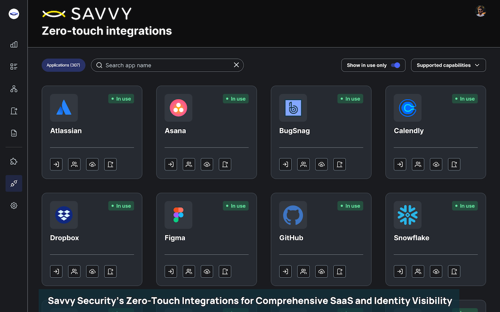 A screenshot of the Savvy User Interface showing Zero-Trust Integrations in active use.