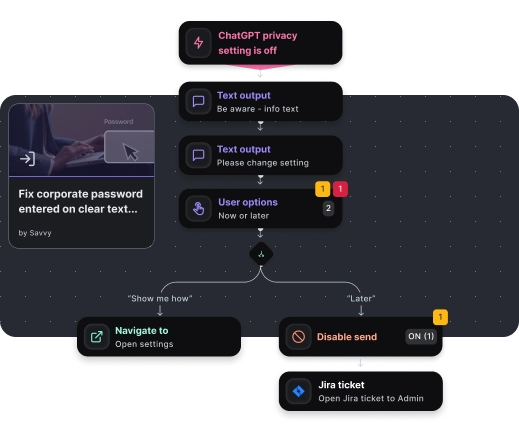 Savvy product, automation workflow for Chat GPT privacy turn-on automation.
